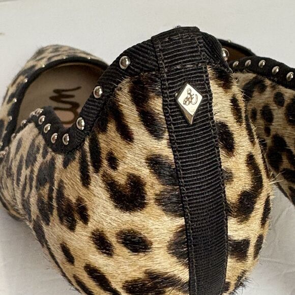 Sam Edelman Leopard Calf Hair Tiana Pointed Toe Pump High Heel Size 8M Studded - Picture 4 of 11